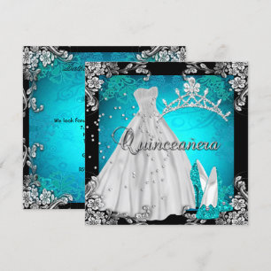 Invitación Quinceanera 15.º Vestido Verde azulado de cumpleañ