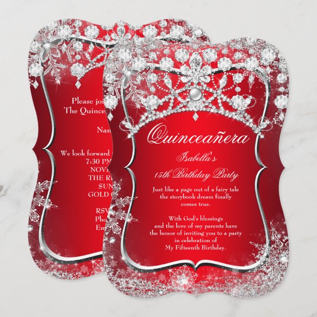 Invitación Quinceanera 15.º Winter Wonderland (Anverso / Reverso)