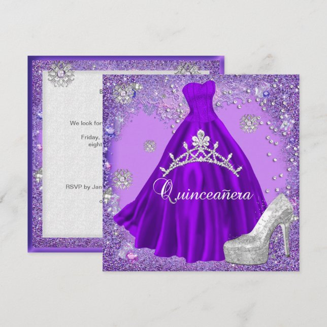 Invitación Quinceanera 15.º zapato de vestir de Fiesta Purple (Anverso / Reverso)