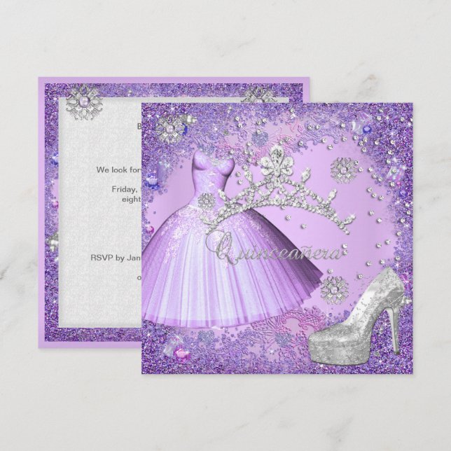Invitación Quinceanera 15.º zapato de vestir de Fiesta Purple (Anverso / Reverso)