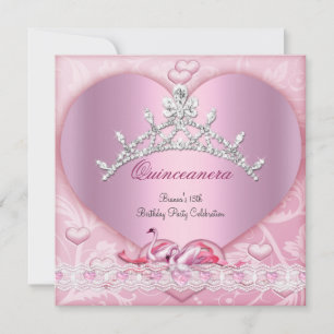 Invitación Quinceañera 15 15º Cisne Blanco Rosa Tiara Corazón