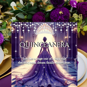 Invitación Quinceanera 15 Aniversario Castillo Vestido Púrpur