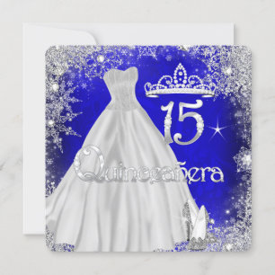 Invitación Quinceañera 15 años Copos de Nieve Azules Plateado