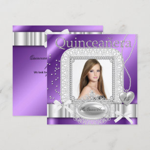 Invitación Quinceañera 15 años de encaje púrpura blanco perla