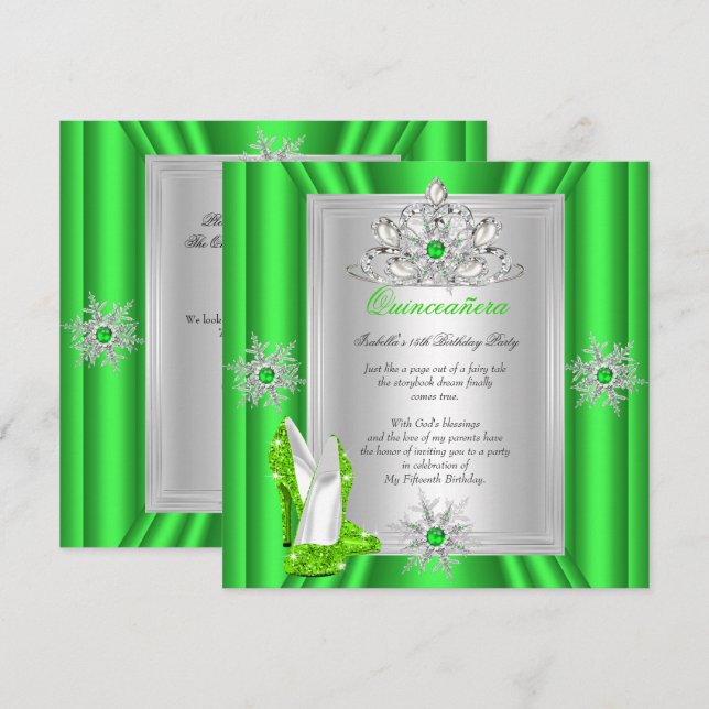 Invitación Quinceanera 15 Años Fiesta de Cumpleaños Lime Gree (Anverso / Reverso)