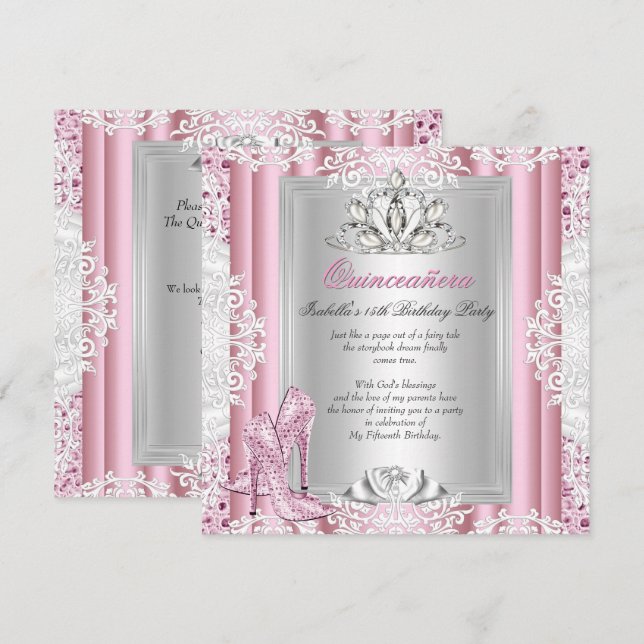 Invitación Quinceanera 15 años fiesta de cumpleaños zapatos r (Anverso / Reverso)