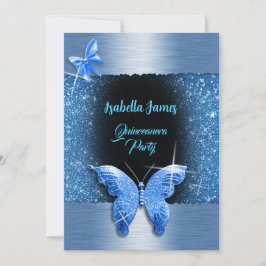 Invitación Quinceañera 15 años Relieve metalizado azul negro 