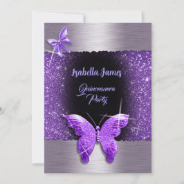 Invitación Quinceañera 15 años Relieve metalizado morado negr