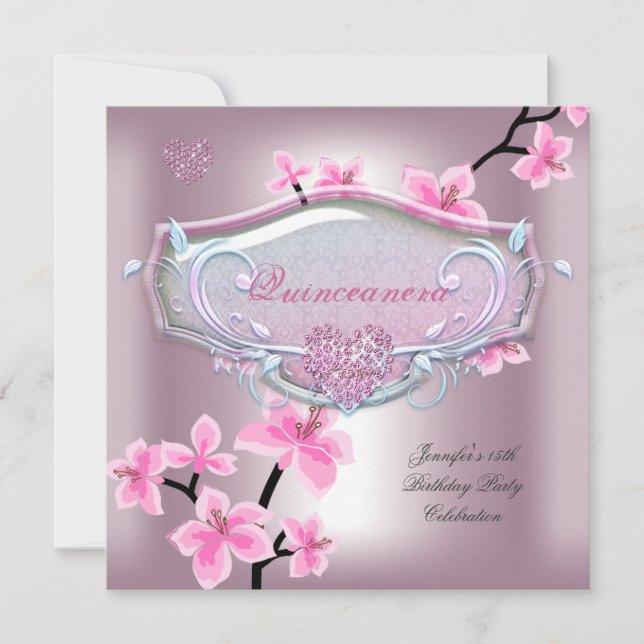Invitación Quinceanera 15 Bonito del partido de cumpleaños Fl (Anverso)