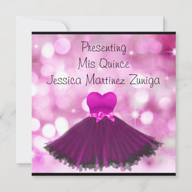 Invitación QUINCEANERA 15 Burbujas color rosa negro 2 (Anverso)