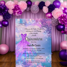 Invitación Quinceañera 15 Cenicienta Purpura Turquesa Azul
