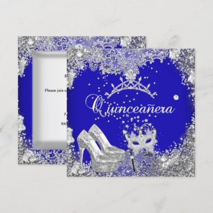 Invitación Quinceañera 15 Cobalt Azul Máscara Tiara de Plata