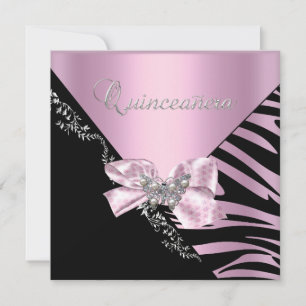 Invitación Quinceanera 15 cumpleaños cebra rosa negro platead