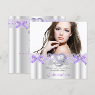 Invitación Quinceañera 15 Cumpleaños Corazón Purpura Plata En