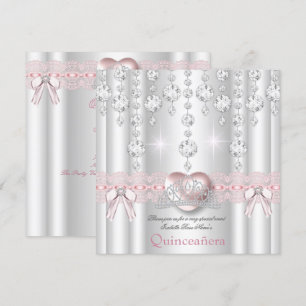 Invitación Quinceañera 15 Cumpleaños Corazón Rosado Plata Dia