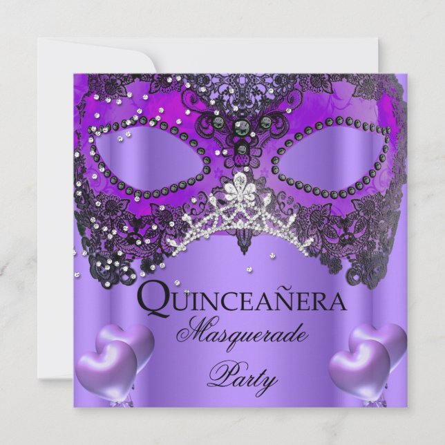 Invitación Quinceanera 15 cumpleaños de la máscara púrpura (Anverso)