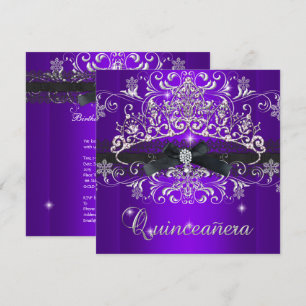 Invitación Quinceañera 15 Cumpleaños Tiara Purpura con Brillo