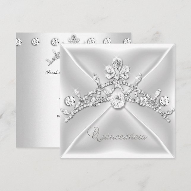 Invitación Quinceanera 15 Diamante blanco Tiara (Anverso / Reverso)