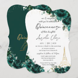Invitación Quinceañera 15 Emerald Green Floral Eiffel París