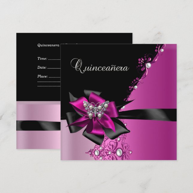 Invitación Quinceanera 15 Fiesta de cumpleaños color rosado c (Anverso / Reverso)