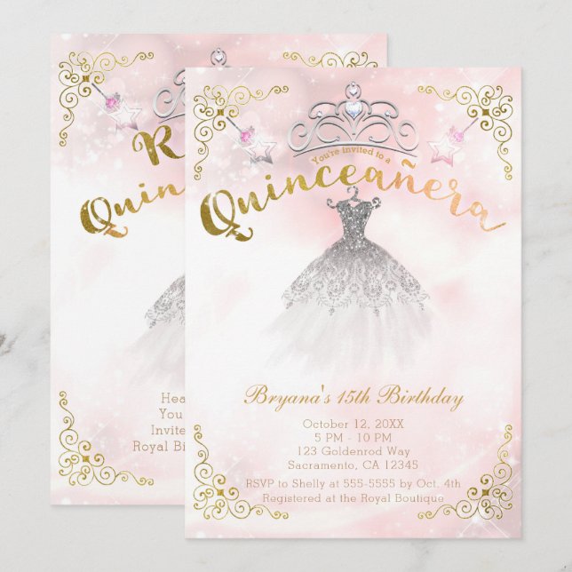 Invitación Quinceañera 15 fiesta de cumpleaños de la princesa (Anverso / Reverso)