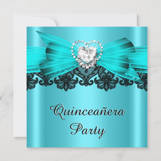 Invitación Quinceanera 15 Fiesta de encaje blanco Verde azula (Anverso)