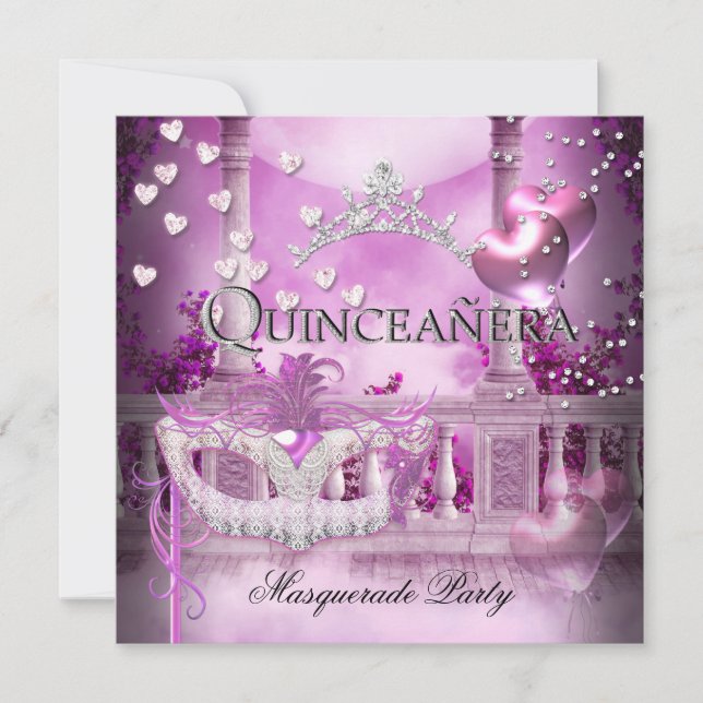 Invitación Quinceanera 15 Fiesta rosa (Anverso)