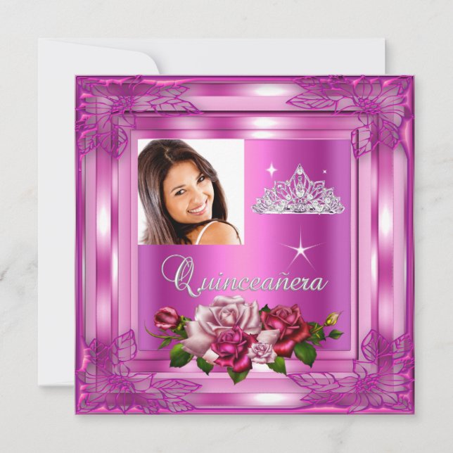 Invitación Quinceanera 15 Fiestas de rosa foto (Anverso)