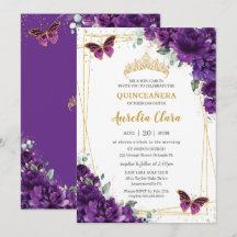 Quinceañera 15 Mariposa Floral Morada Oscura