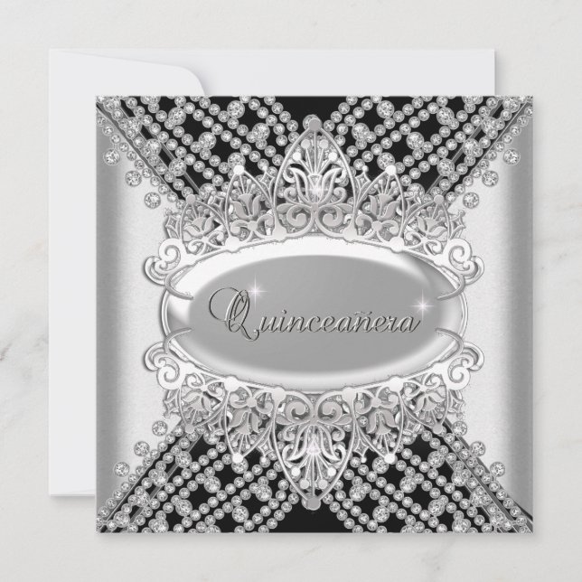 Invitación Quinceanera 15 Partido de Cumpleaños Diamantes Bla (Anverso)