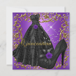 Invitación Quinceanera 15 Partido de Cumpleaños Vestido negro