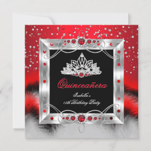 Invitación Quinceañera 15 Plumas Rojo Perla Glamour