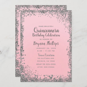 Invitación Quinceañera 15 Purpurina Rosa y Plata de Rubor