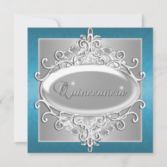 Invitación Quinceanera 15 Purpurina Silver Blue de fiesta de  (Anverso)