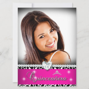 Invitación Quinceañera 15 Rosa Caliente Blanca Imagen de Diam