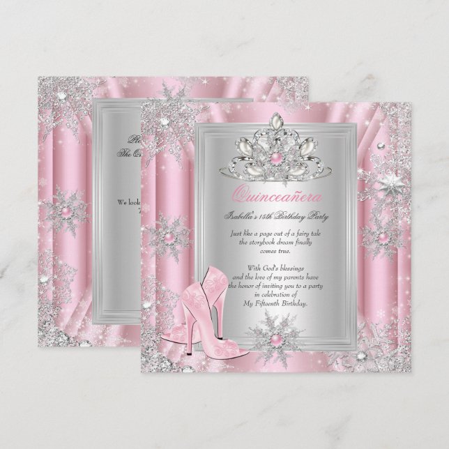 Invitación Quinceanera 15 Talones rosas ligeros de cumpleaños (Anverso / Reverso)