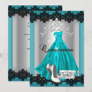 Invitación Quinceañera 15 Tiara de Diamantes Plateada y Azul 