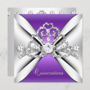 Invitación Quinceanera 15 Tiara Plata Púrpura Blanco
