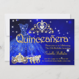 Invitación Quinceanera 15 Vestido azul de cumpleaños Tiara Ca