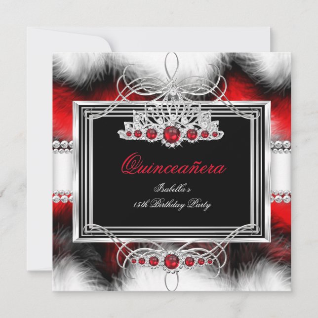Invitación Quinceanera 15th Birthday Feather Red Pearl (Anverso)