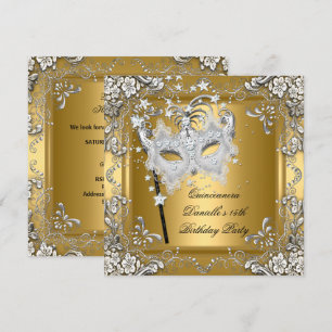 Invitación Quinceanera 15th Birthday Masquerade Mask Gold
