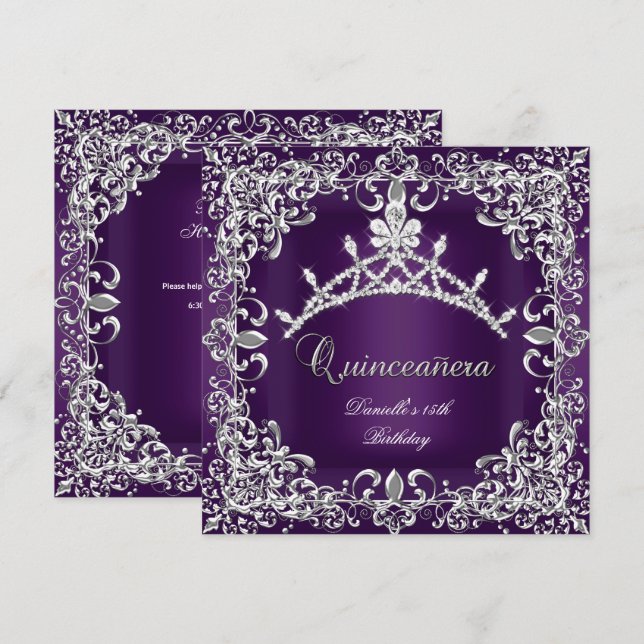 Invitación Quinceanera 15th Birthday Party Dark Purple (Anverso / Reverso)