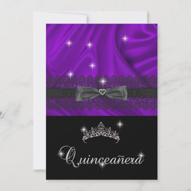 Invitación Quinceanera 15th Birthday Party Purple Silk (Anverso)