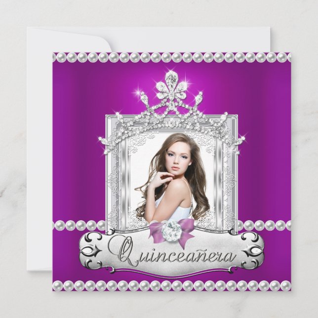 Invitación Quinceanera 15th Birthday Party Purple Tiara (Anverso)