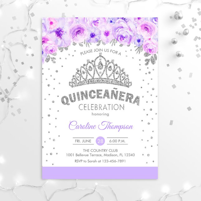 Invitación Quinceanera 15th Birthday Party - Silver Purple (Subido por el creador)
