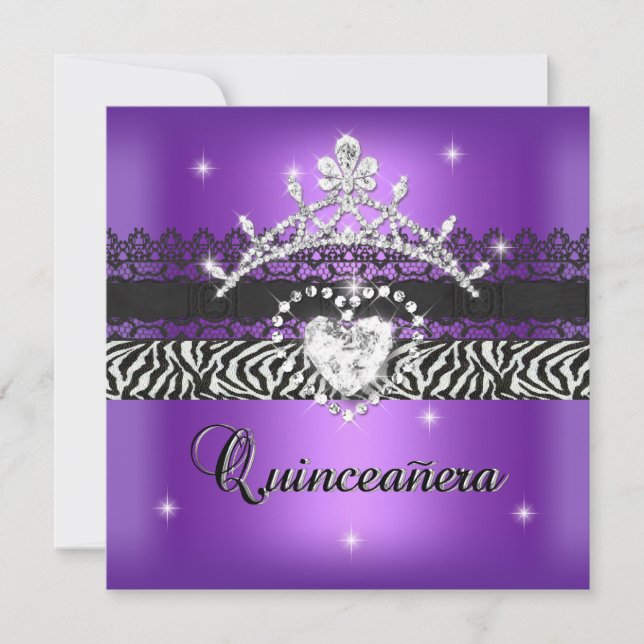 Invitación Quinceanera 15th Birthday Party Zebra Purple Black (Anverso)