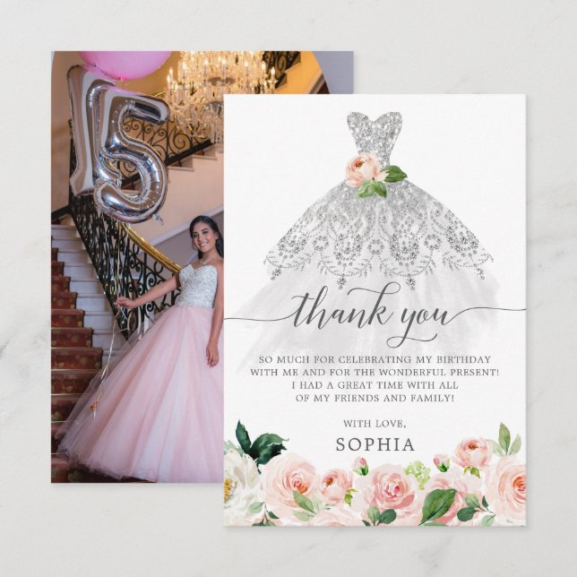 Invitación Quinceanera 15th Birthday (Tarjeta de agradecimien (Anverso / Reverso)
