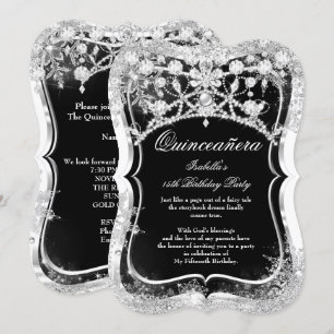 Invitación Quinceanera 15th Winter Wonderland Black Silver