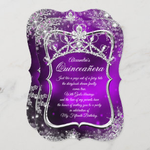 Invitación Quinceanera 15th Winter Wonderland Plata Púrpura