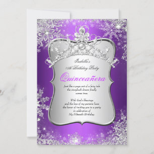 Invitación Quinceanera 15th Winter Wonderland Plata Púrpura